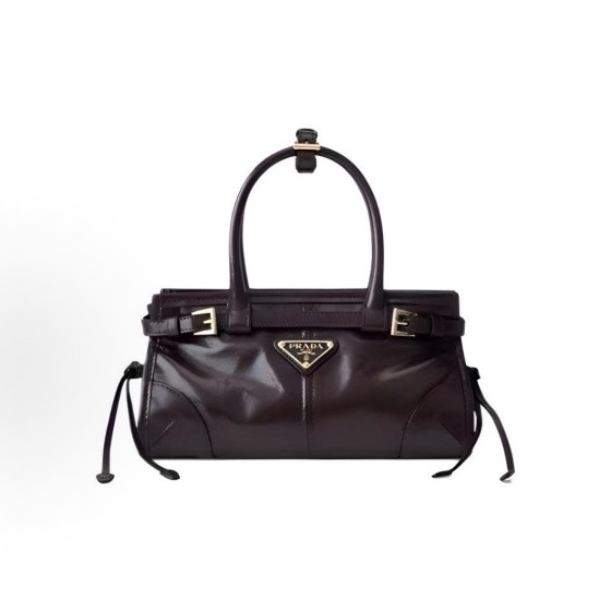 PRADA普拉达 Bonnie 经典三⻆徽标 ⼿提包 迷你 ⼥款 深棕⾊